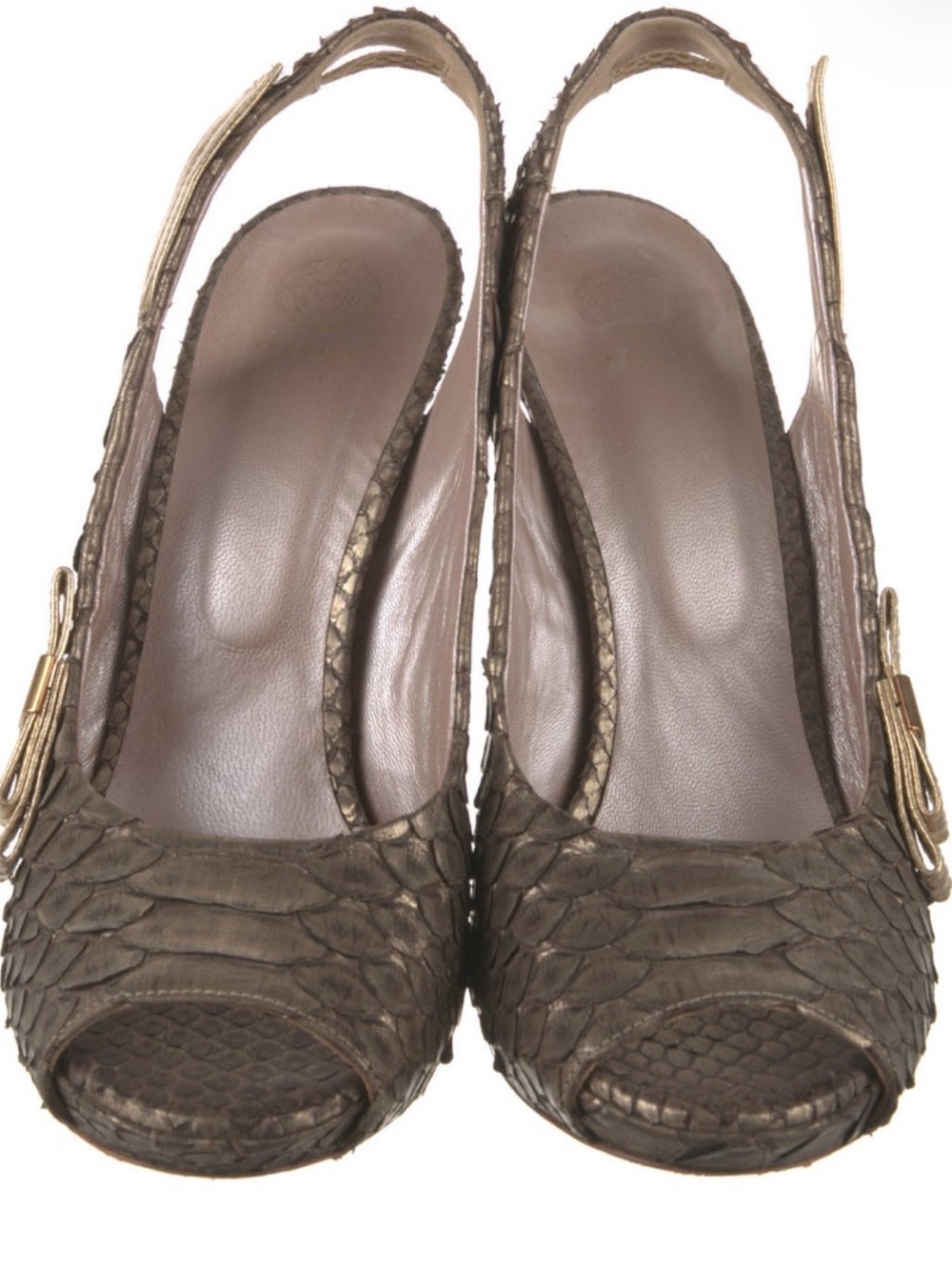 Versace Gold Python-Effect Peep-Toe Slingback Heels - Picture 3 of 5